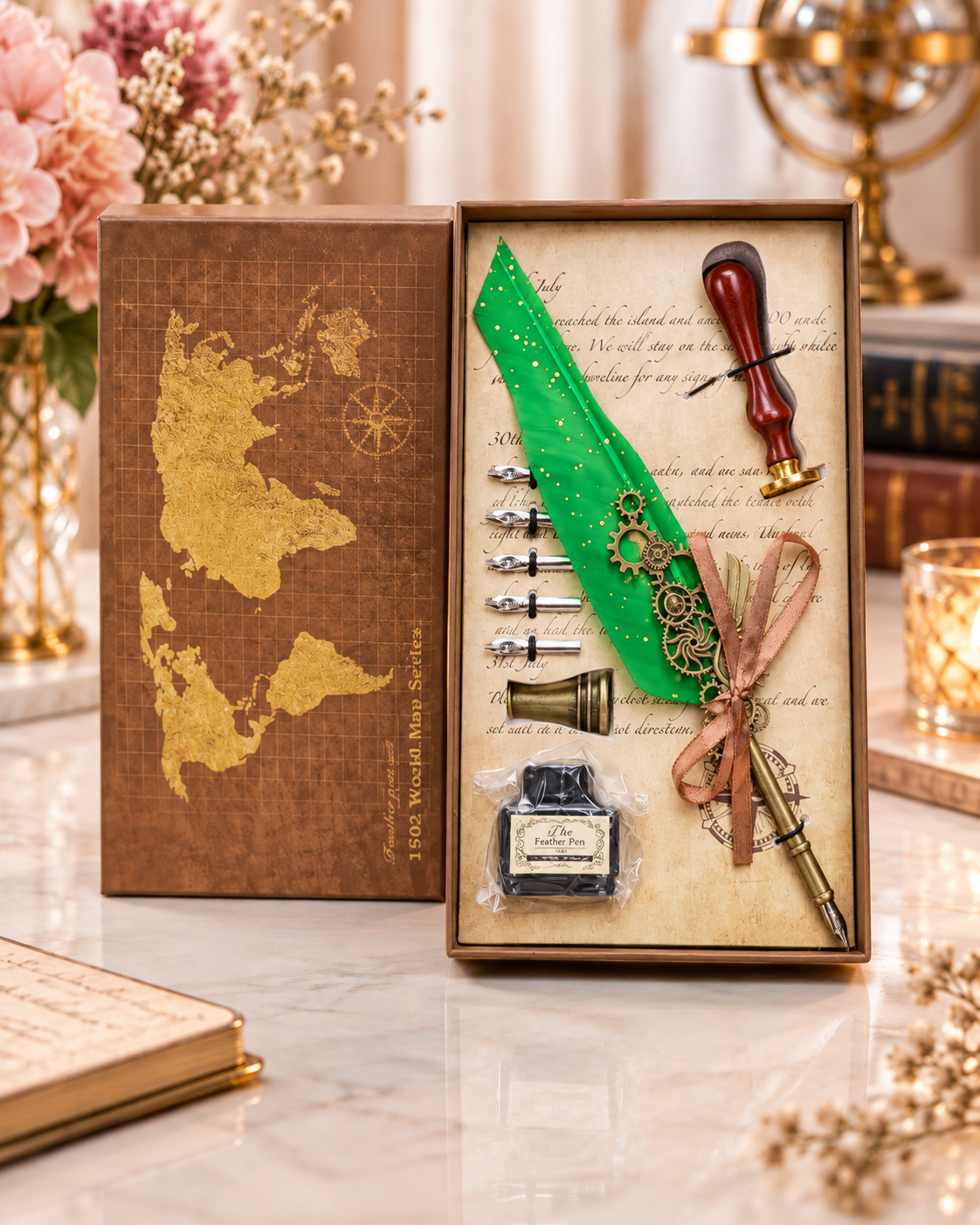 ÖZEL KUTULU TÜY DİVİT KALEM SETİ – MÜREKKEPLİ 5 UÇLU PRESTİJLİ MAKAM VE ÖĞRETMEN HEDİYESİ