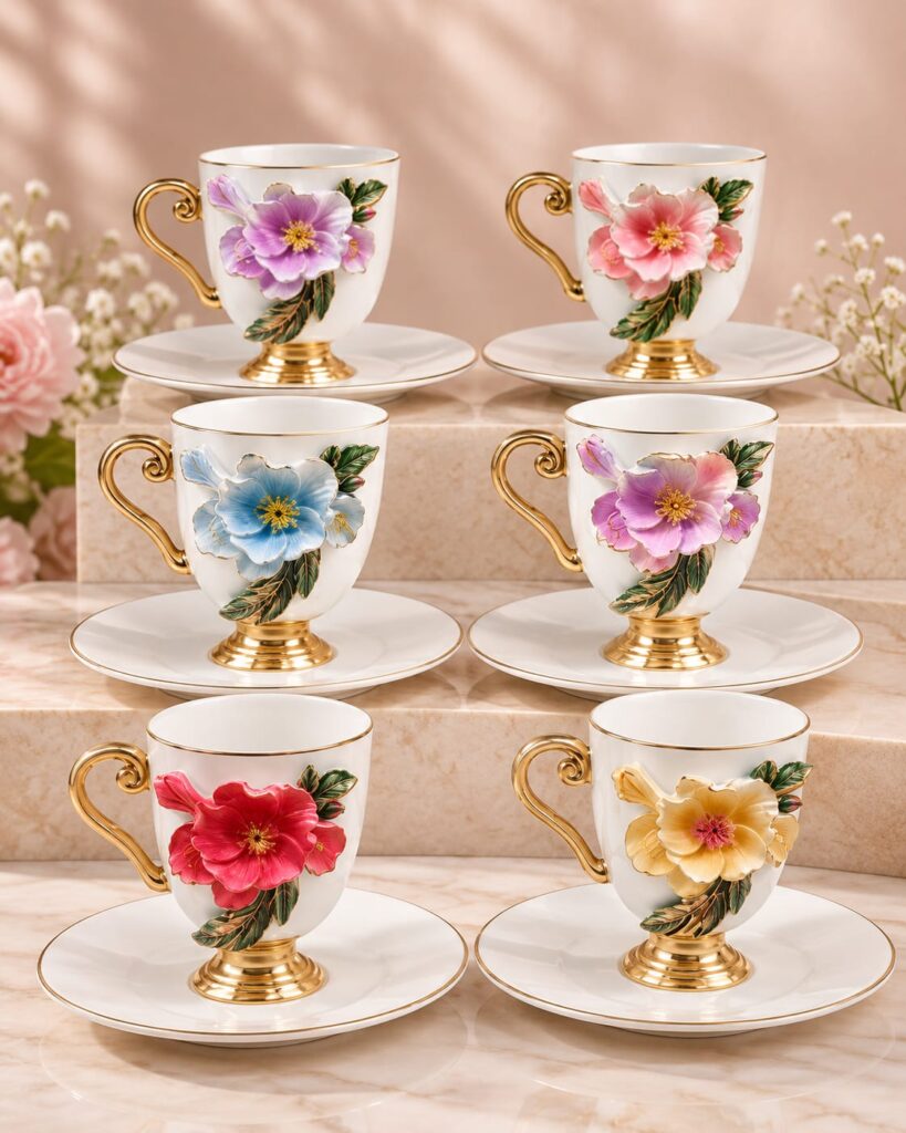FLOWER EL YAPIMI PORSELEN FİNCAN TAKIMI